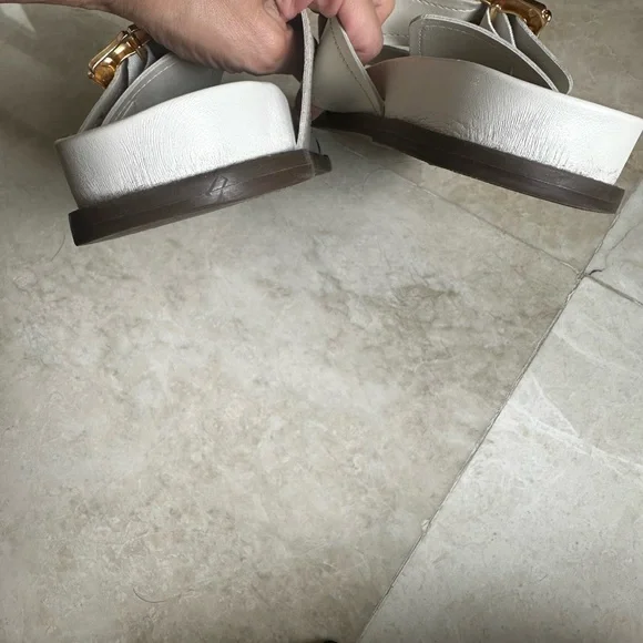 SCHUTZ White and Gold Double Strap Sandals - Picture 2 of 8